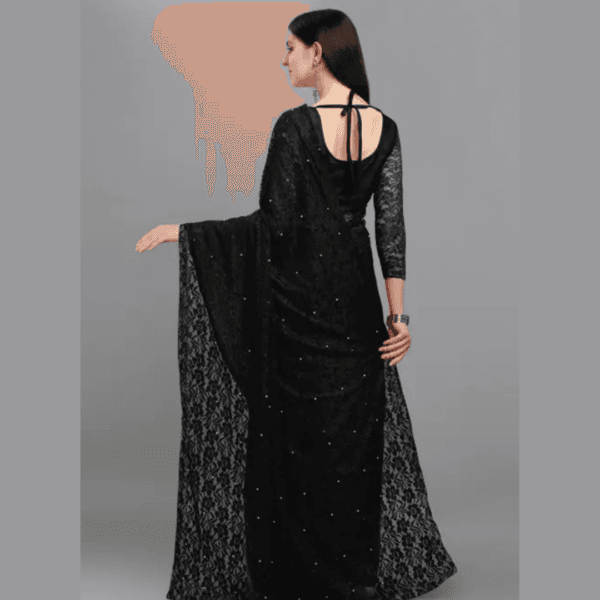 Brasso Net Black Beads & Stones Saree With Blouse - Image 2