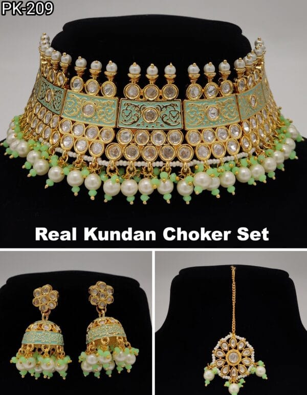 chokers & prime Kundan Beads Necklace Set - Image 4
