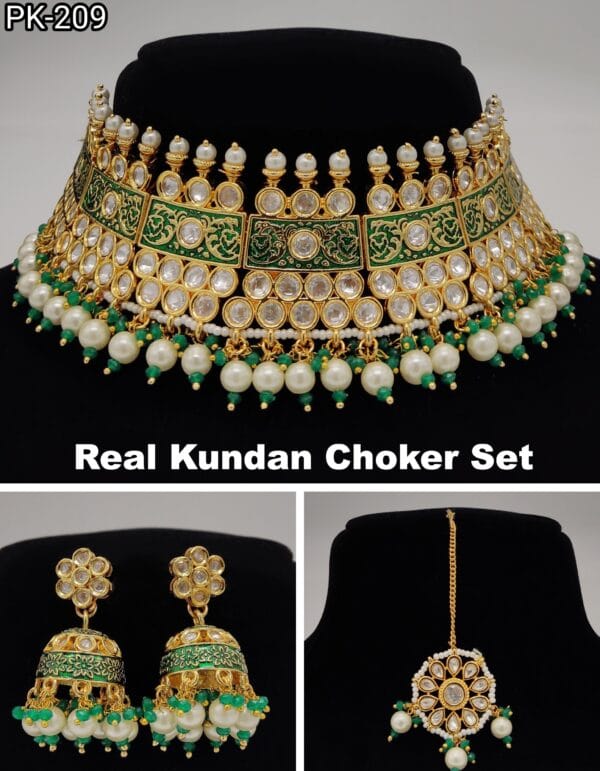 chokers & prime Kundan Beads Necklace Set - Image 3