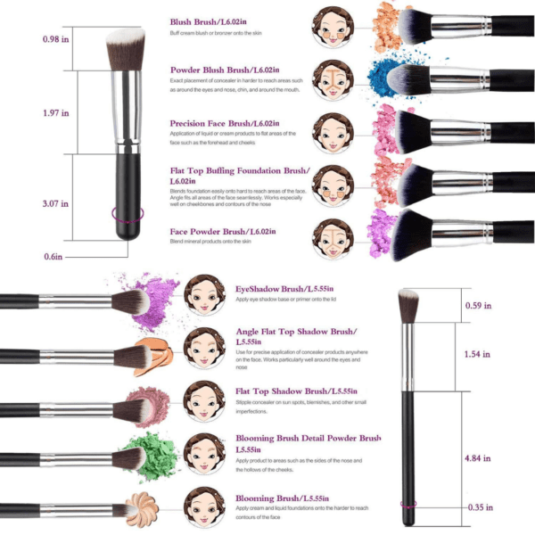 Makeup Brushes Set of 10 - Image 2